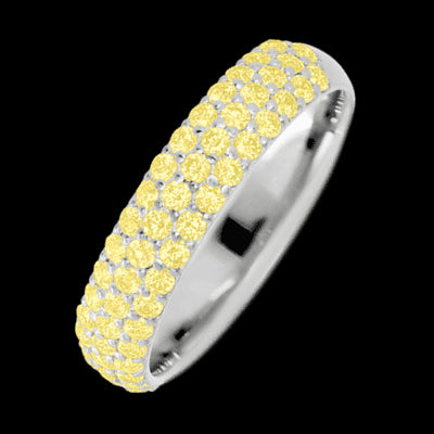 14K White Gold band with 52 Round Light Yellow Sapphire having TCW-.78