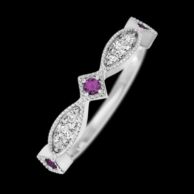 14K White Gold band with alternating 3 Round Purple Diamond, 2 Round Lab Grown Diamond and 4 Round Lab Grown Diamond having TCW-.27