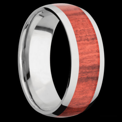 8 mm wide/Domed/Titanium band with one 5 mm Centered inlay of Red Heart.
