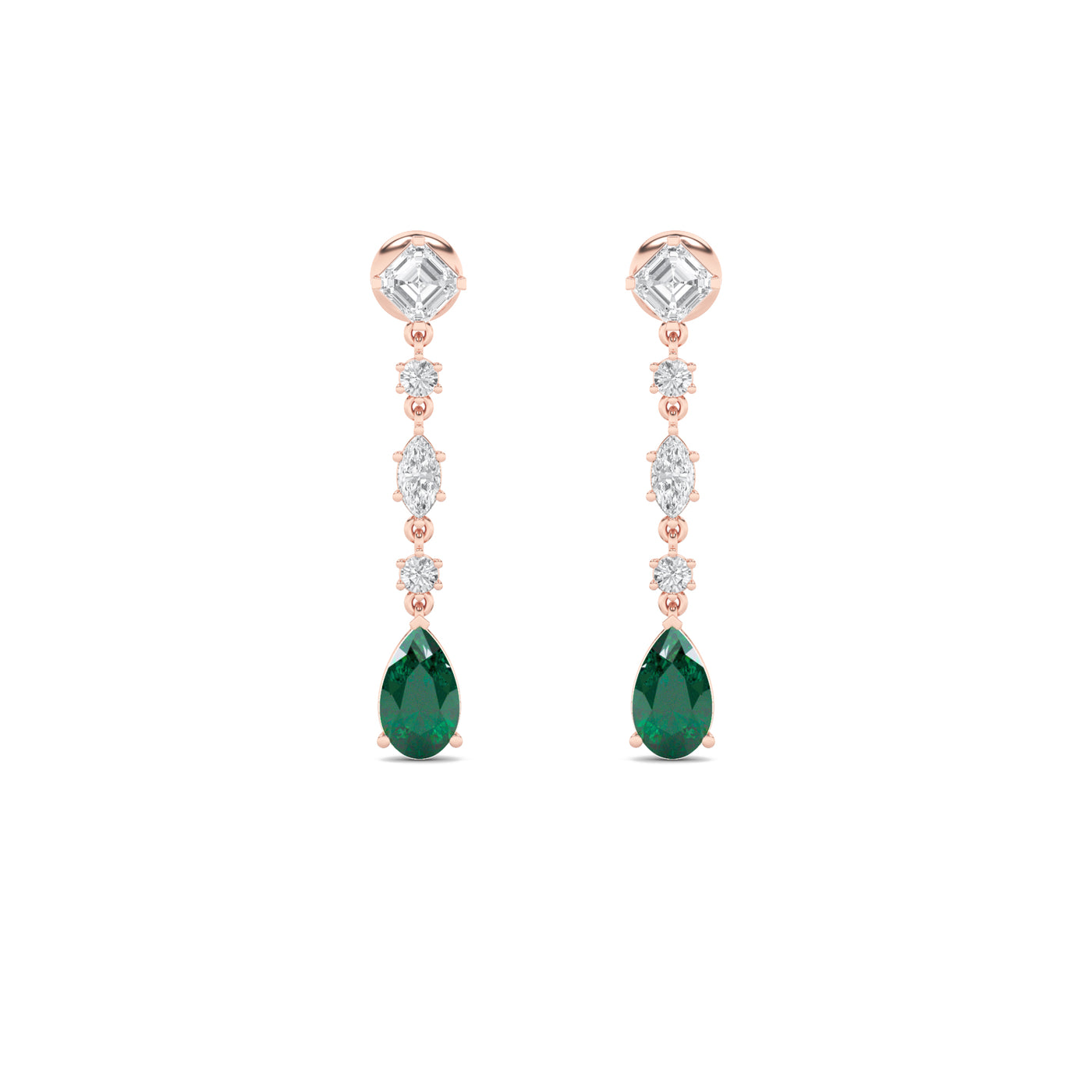 14K Rose Gold Lab Diamond Pear Asscher Earrings 7.43ctw