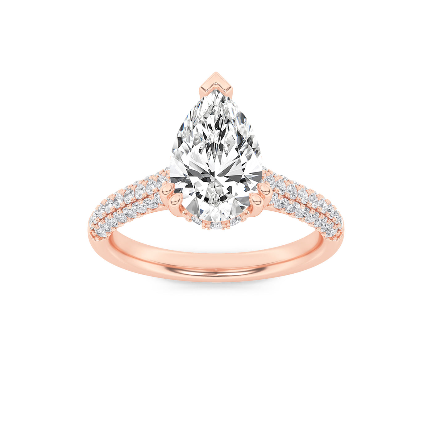 14K Rose Gold 3ct Lab Diamond Pear Ring Sz 7