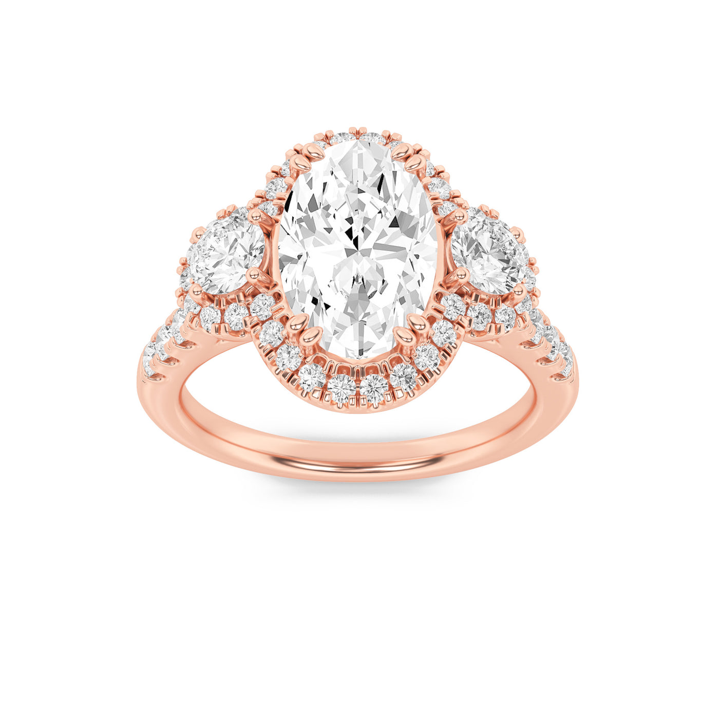 14K Rose Gold 3ct Lab Diamond Oval Ring Sz 7