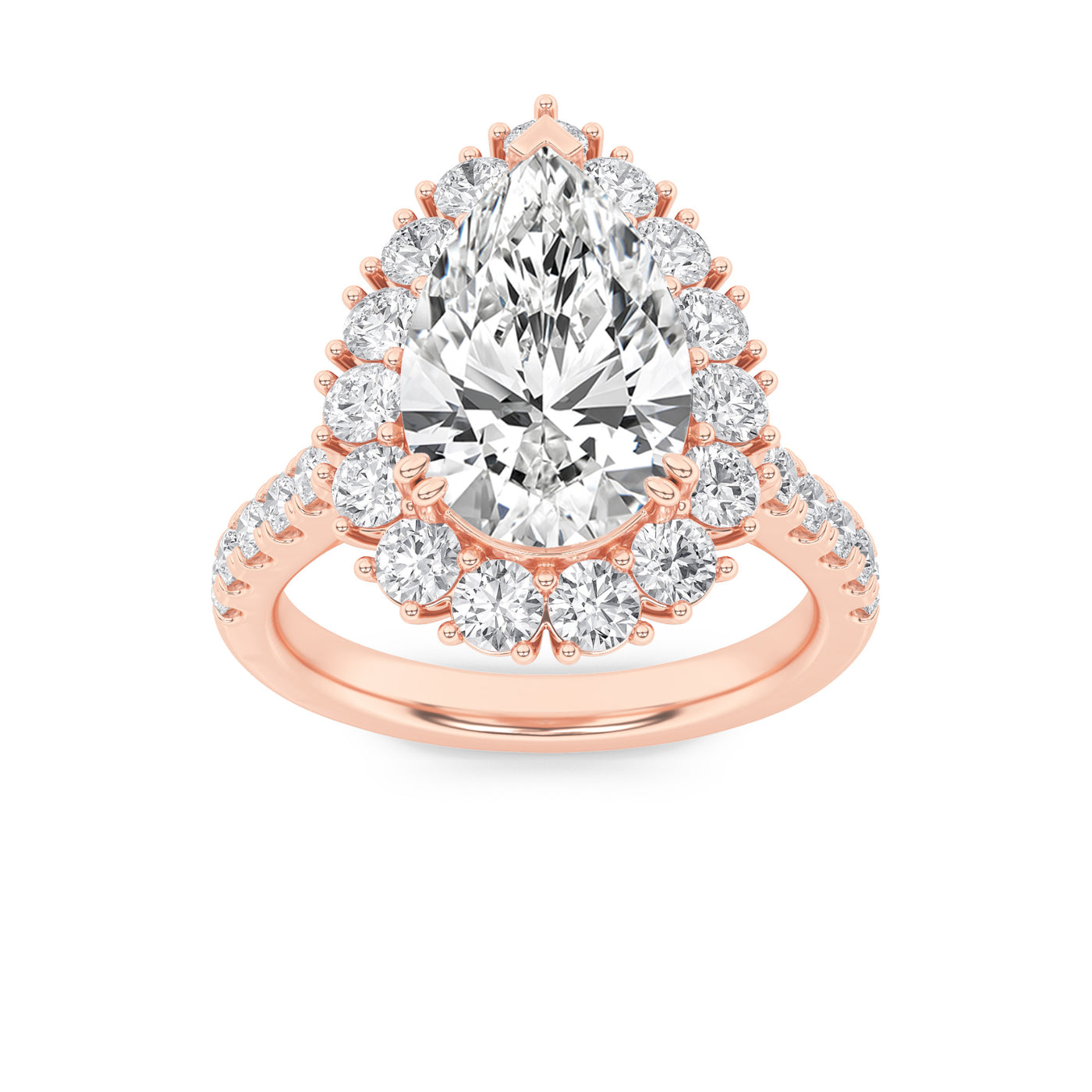 14K Rose Gold 4ctw Lab Diamond Pear Center Ring Sz 7