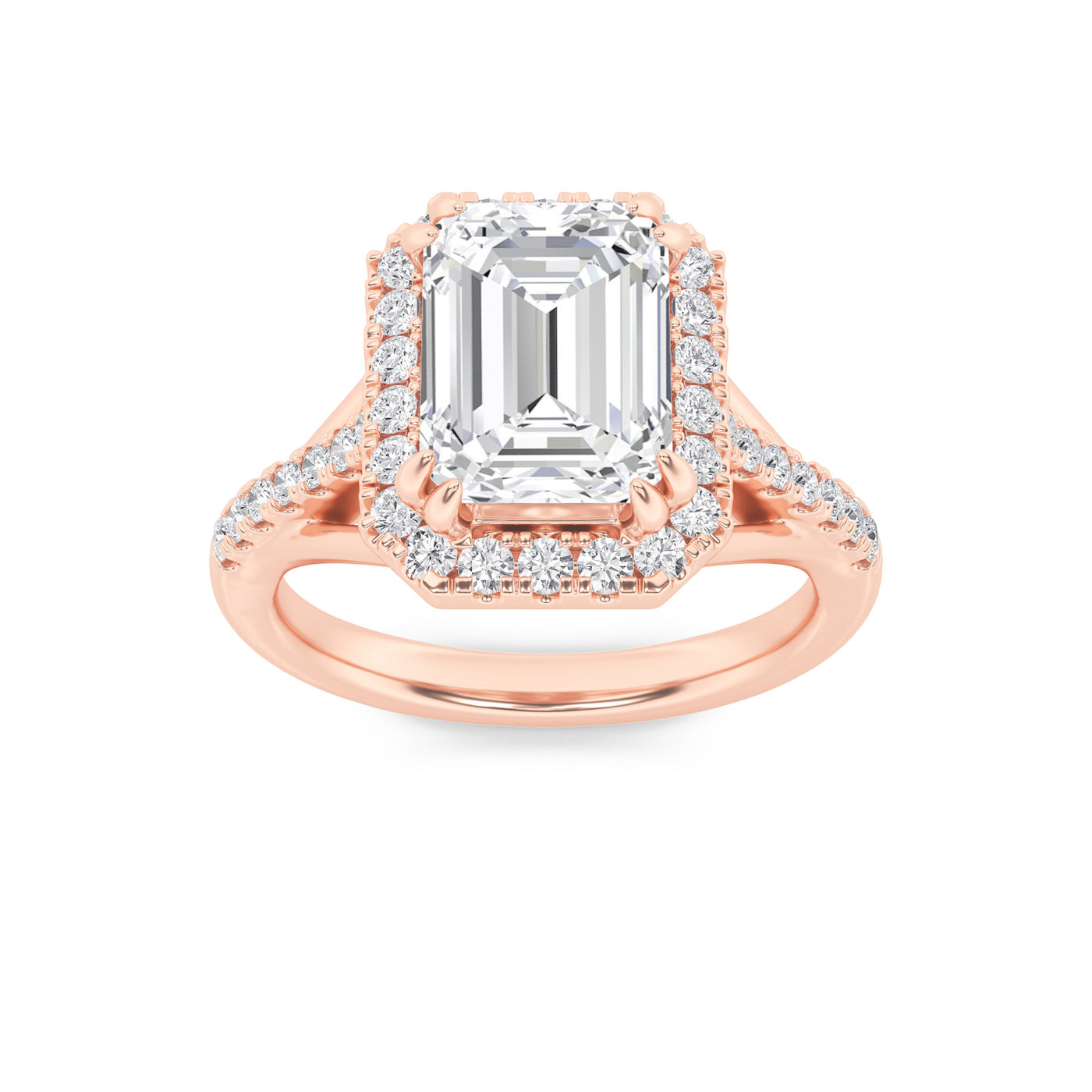 14K Rose Gold 3ctw Lab Diamond Emerald Ring Sz 7