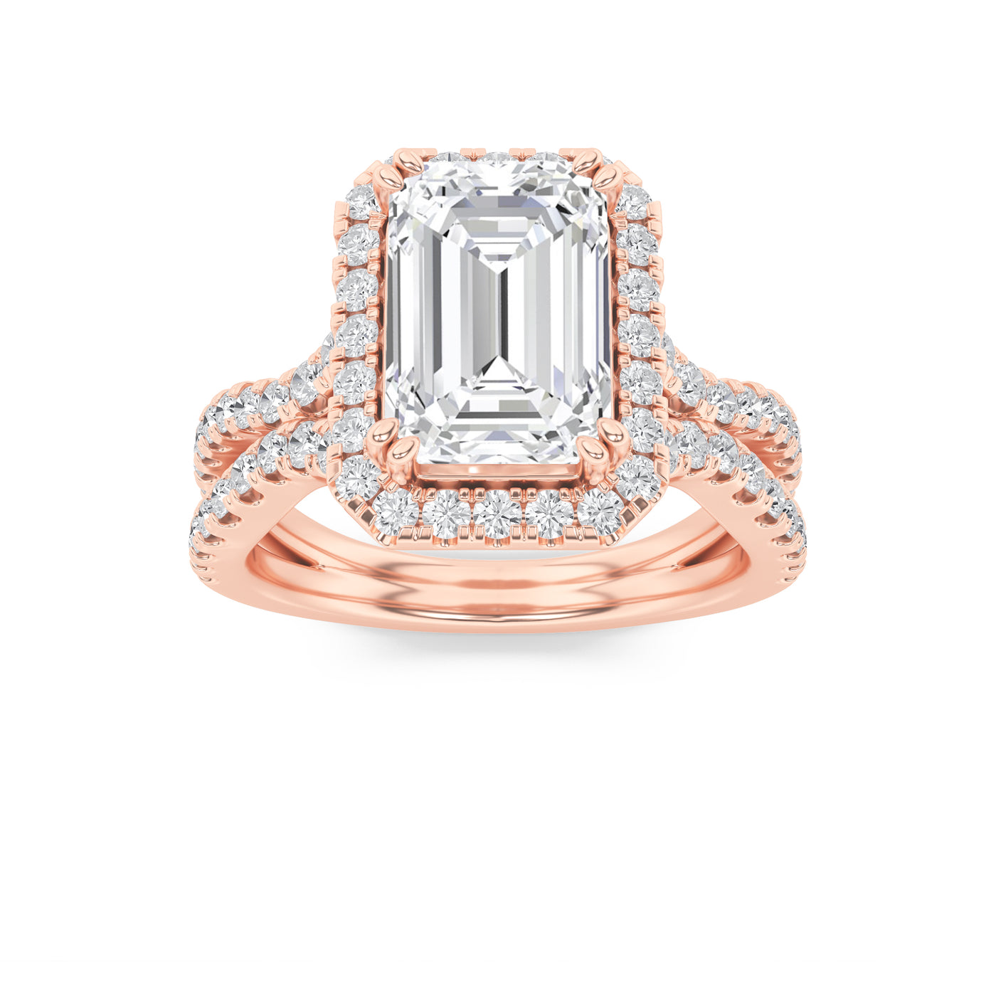 14K Rose Gold 4ctw Lab Diamond Emerald Ring
