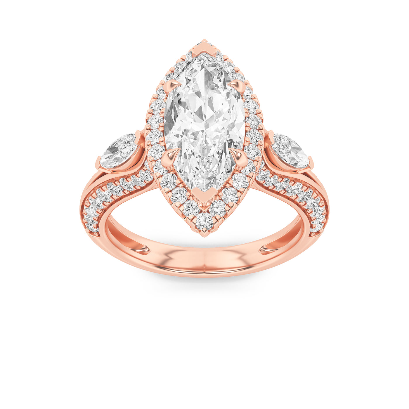 14K Rose Gold 2.9ctw Lab Diamond Marquise Ring Sz 7