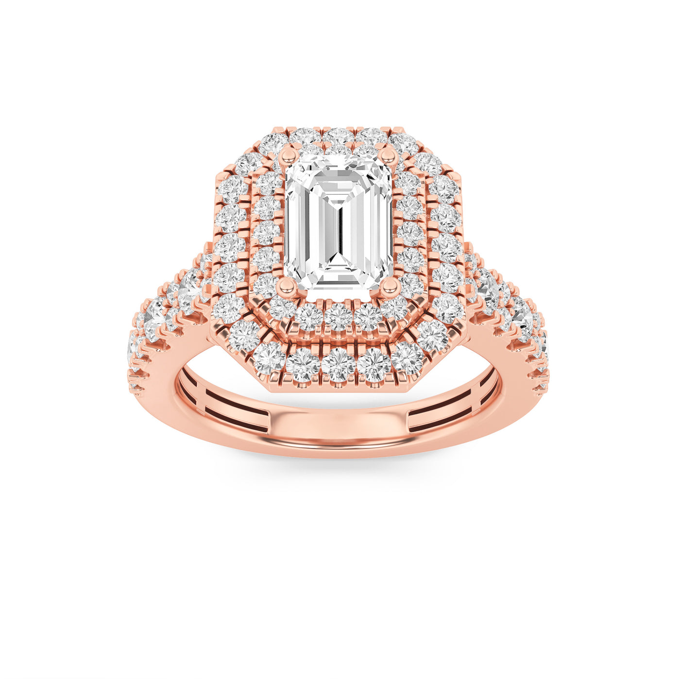 14K Rose Gold 2ctw Lab Diamond Emerald Ring Sz 7