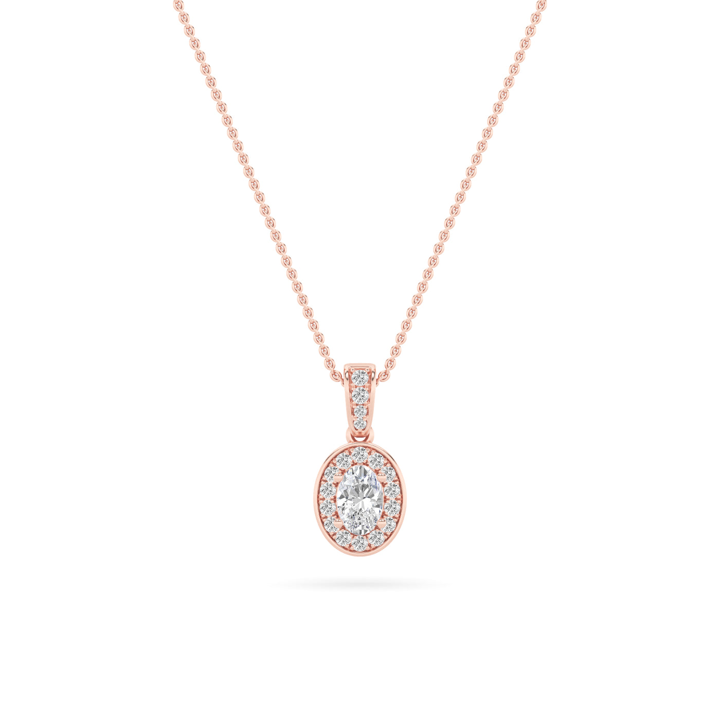 14K Rose Gold 1.3ctw Oval Lab Diamond Halo Pendant