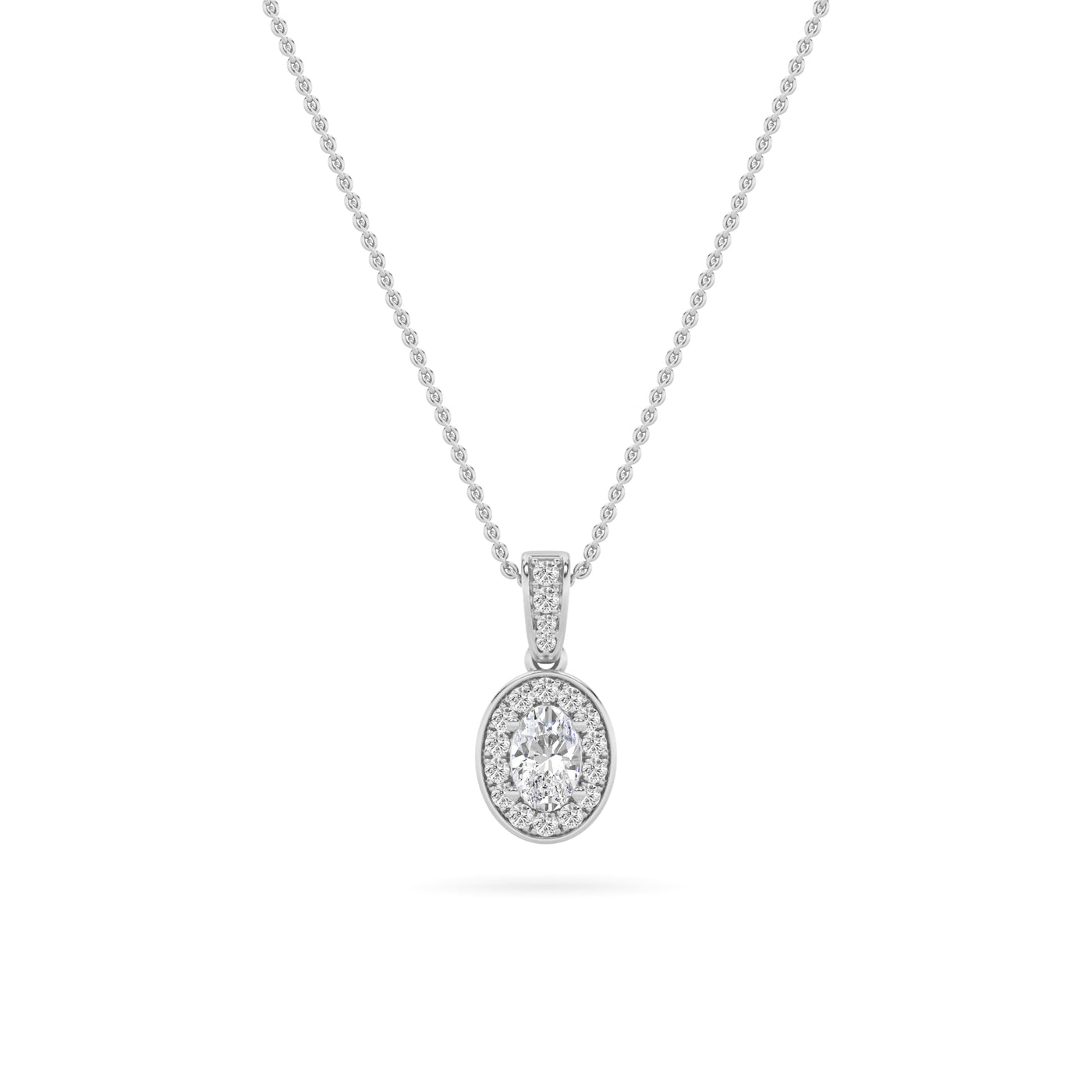 14K White Gold 1.3ctw Oval Lab Diamond Halo Pendant