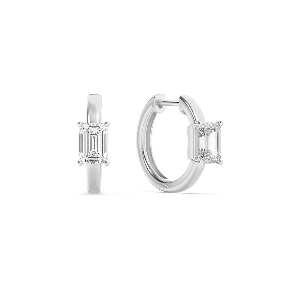 14K White Gold 1.5ctw Lab Diamond Emerald Stud Earrings