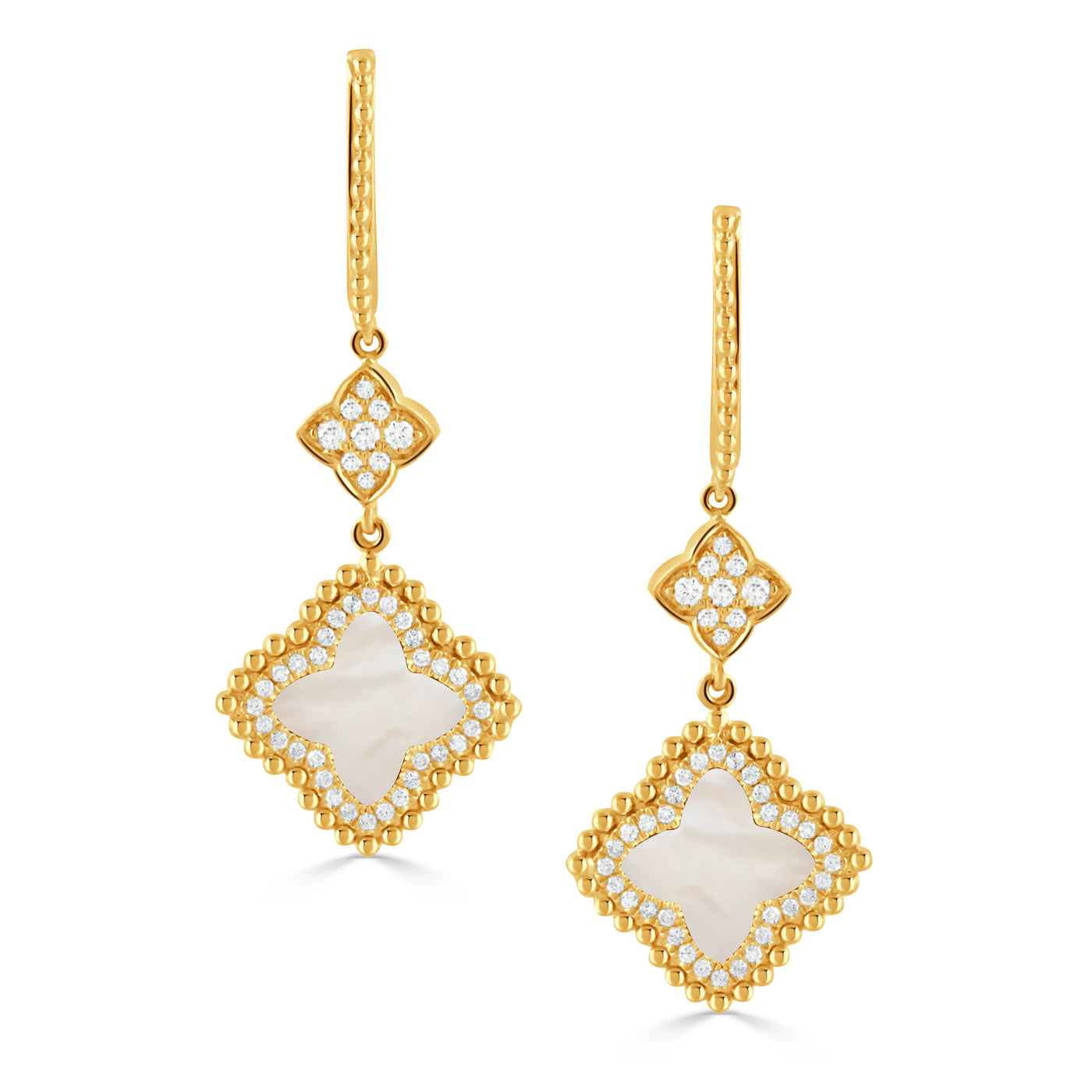 E11517WMP-18K YELLOW GOLD DIAMOND EARRING WITH WHITE MOTHER OF PEARL