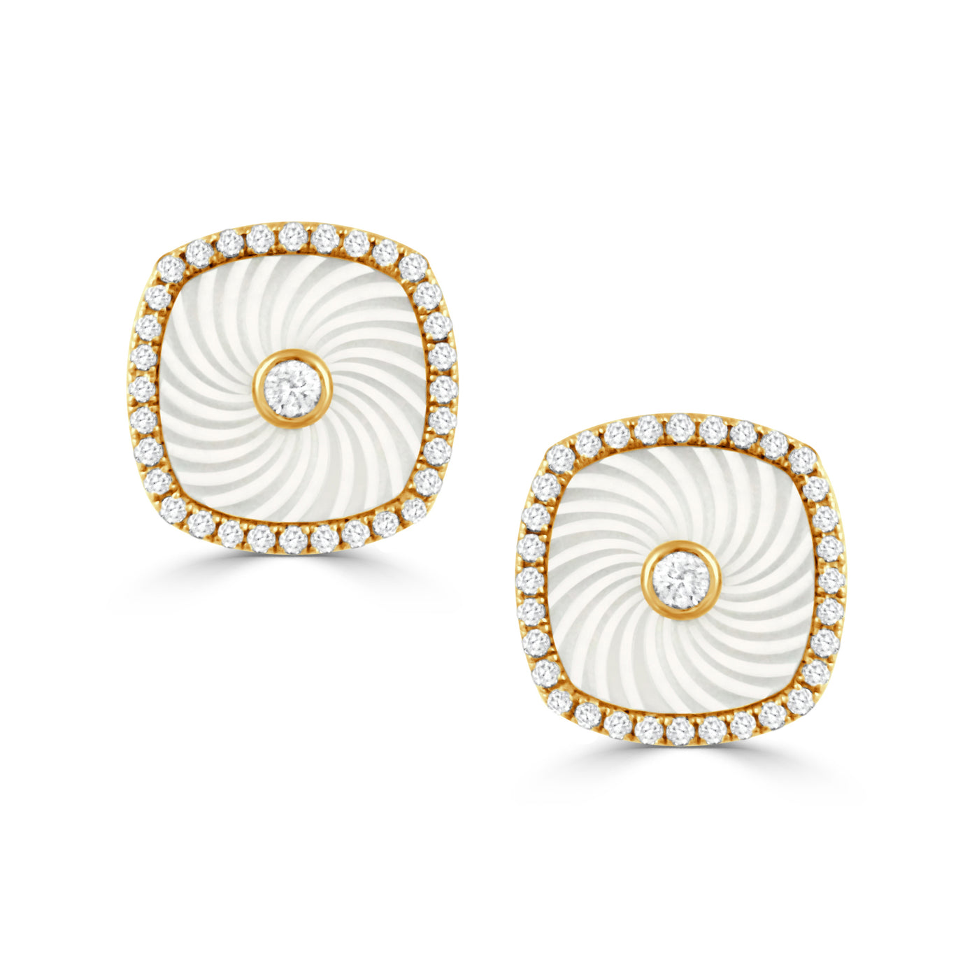 E11972WMP-B-18K YELLOW GOLD DIAMOND EARRING WITH CARVED WHITE MOTHER OF PEARL