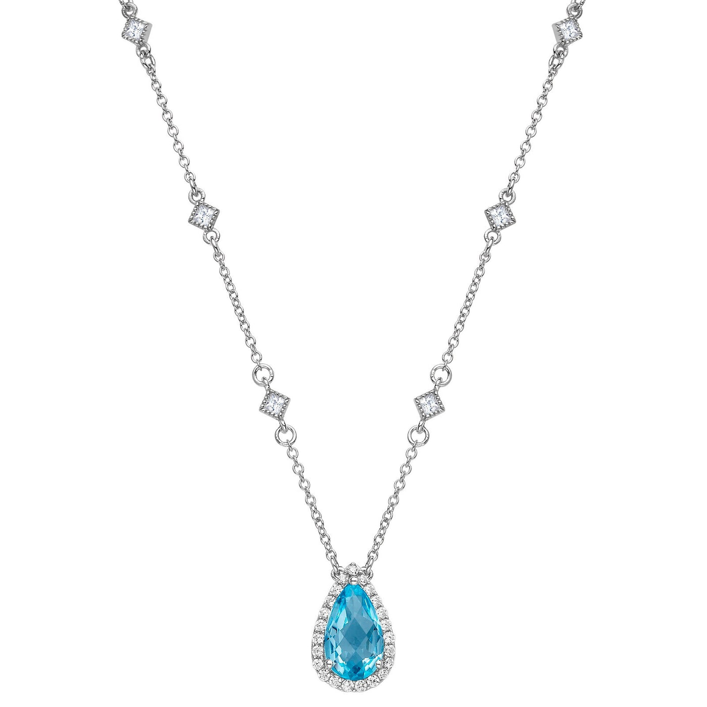 Genuine Blue Topaz Halo Necklace