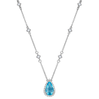 Genuine Blue Topaz Halo Necklace