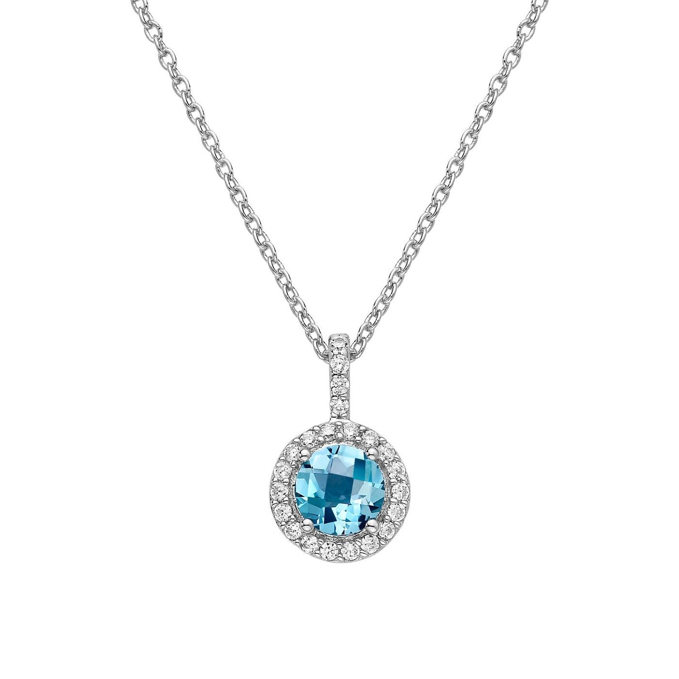 Genuine Blue Topaz Halo Necklace