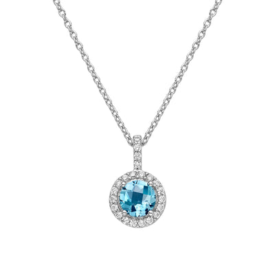 Genuine Blue Topaz Halo Necklace