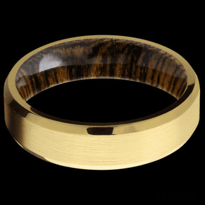 6 mm wide Beveled 18K Yellow Gold band featuring a Bocote sleeve.