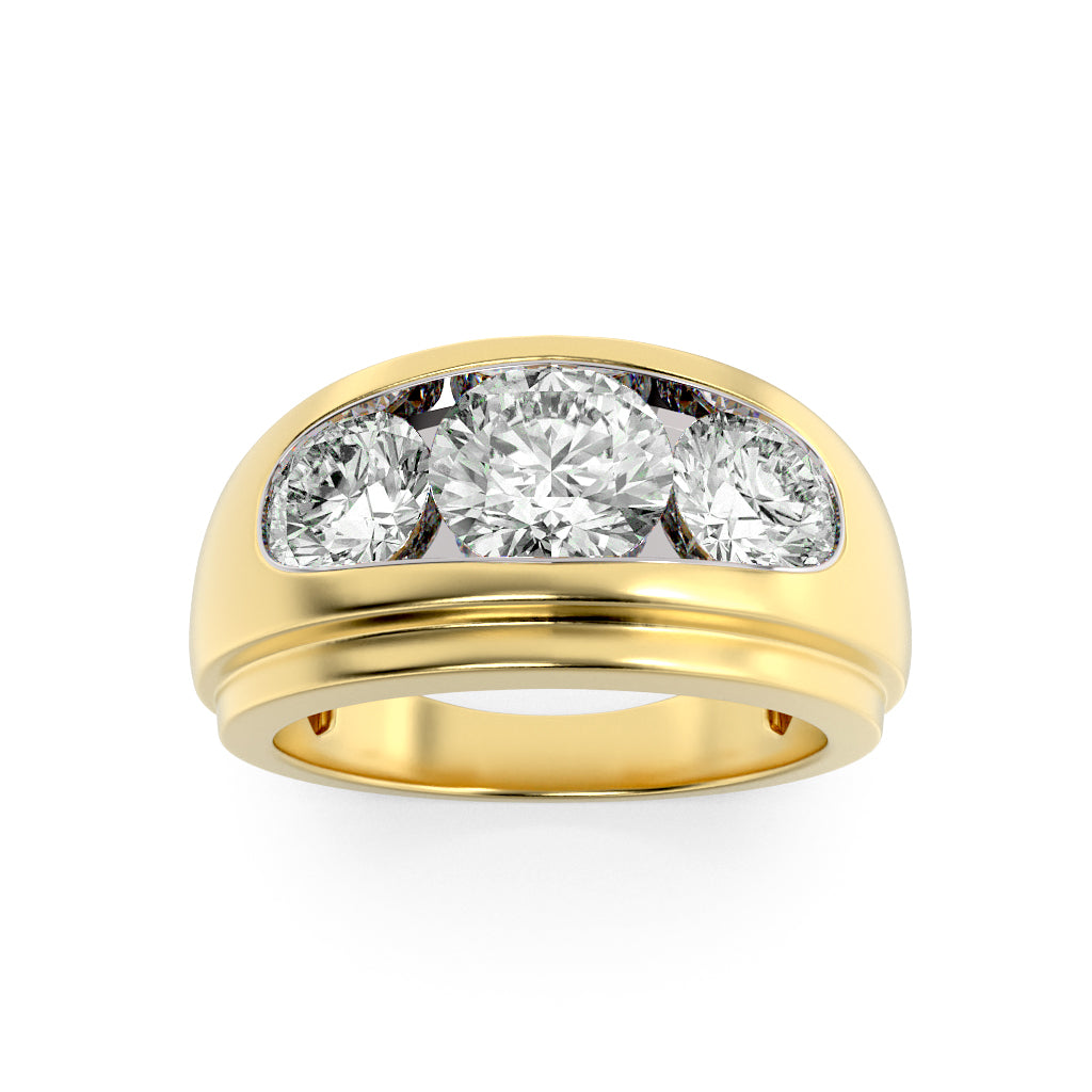 14KY 3ct Lab Diamond Mens Three Stone Ring