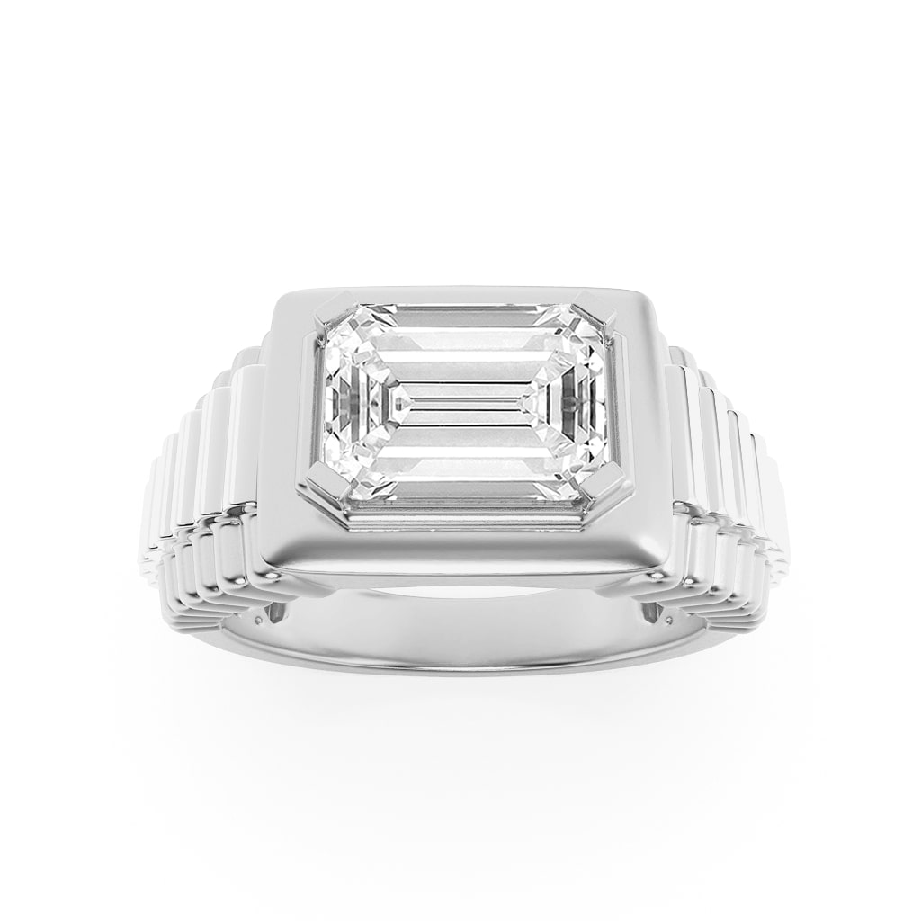 14K White Gold 2.5ct Emerald Lab Diamond Mens Ring