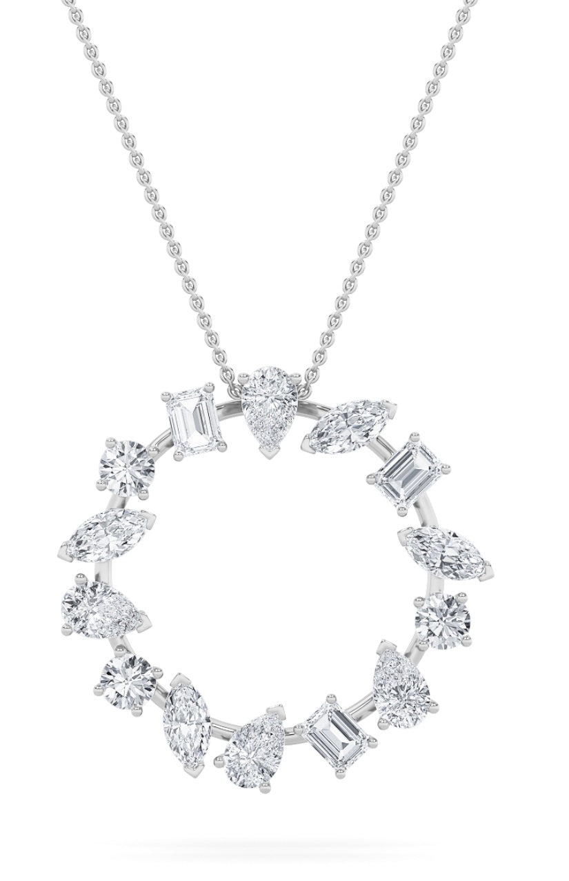 14KW 3ct F+VS Lab Diamond Cluster Pendant