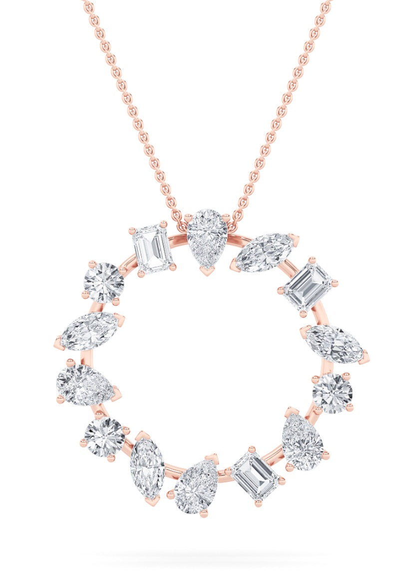 14KR 2.8ct Lab Diamond Cluster Pendant Necklace
