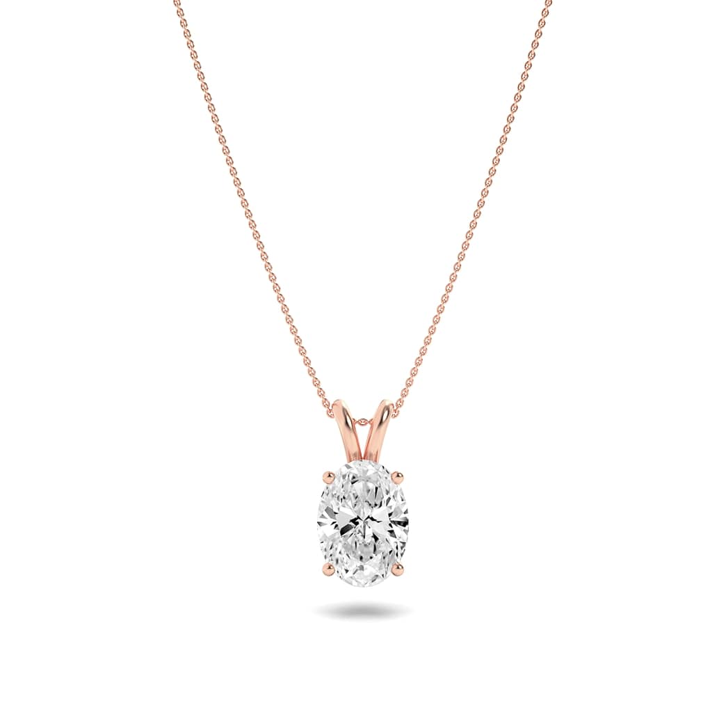 14K Rose Gold 3ct Oval Lab Diamond Pendant