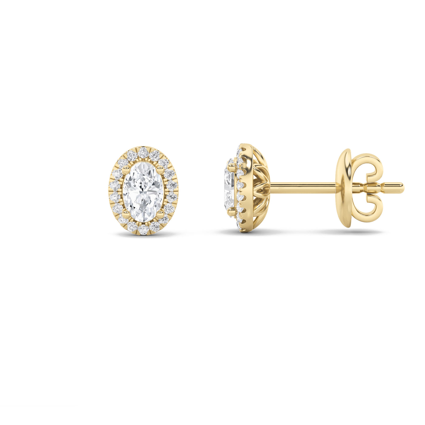 14KY 2ct Lab Diamond Oval Halo Stud Earrings