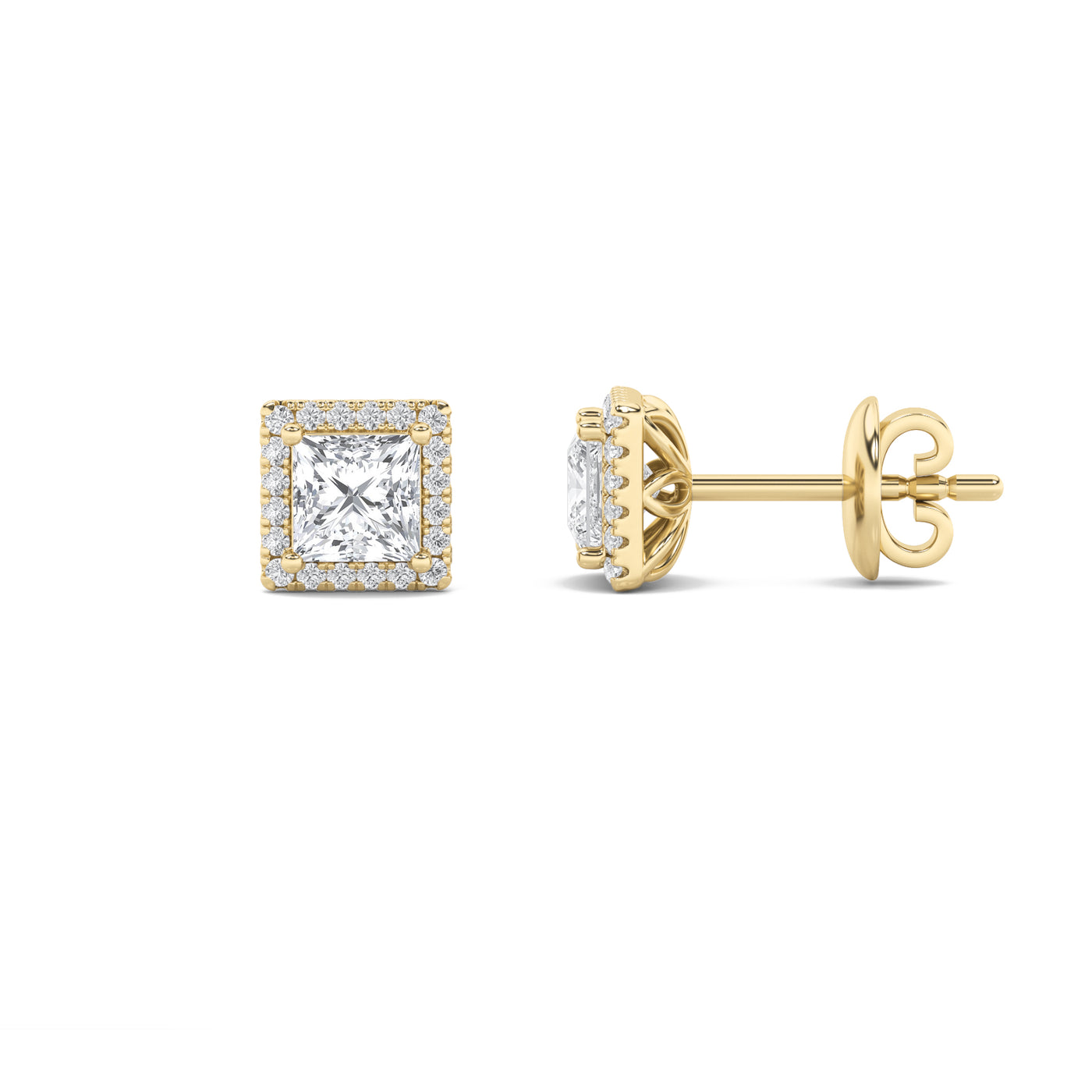 14KY Lab Diamond Halo Studs 2ctw F+VS+