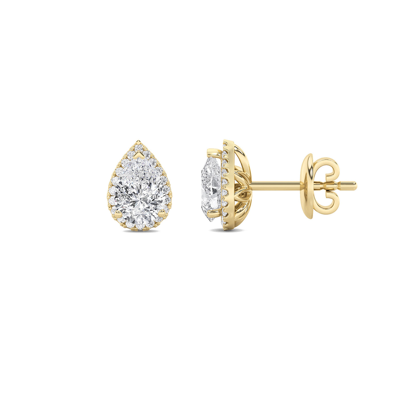 14KY 1ct Lab Diamond Pear Halo Earrings