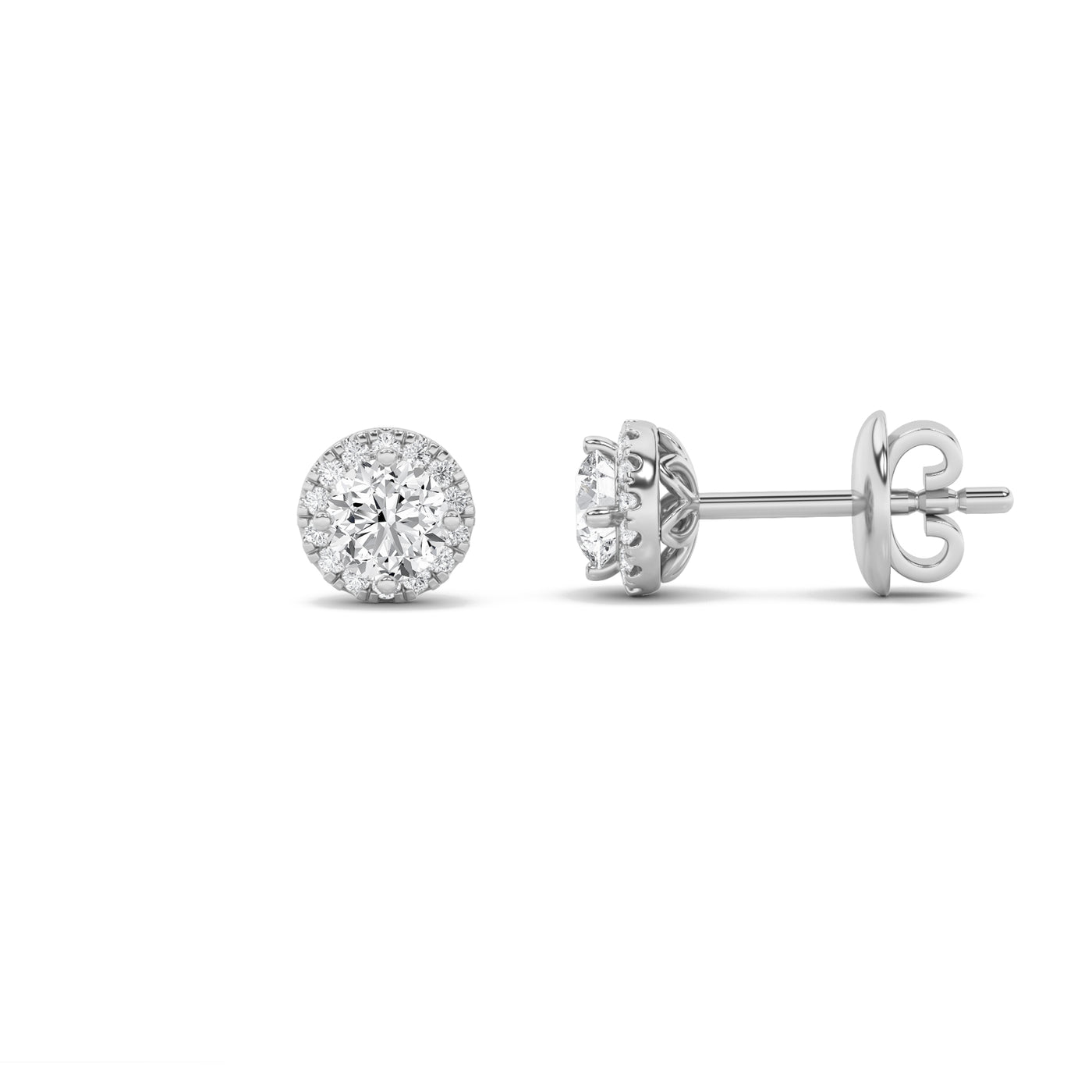 14KW 2ct Lab Diamond Halo Stud Earrings
