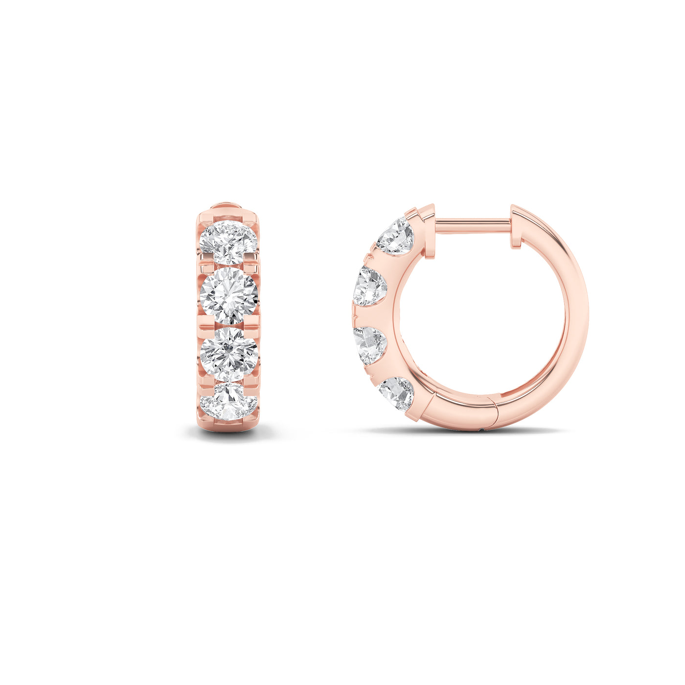 14K Rose Gold 3ctw Lab Diamond Huggie Earrings