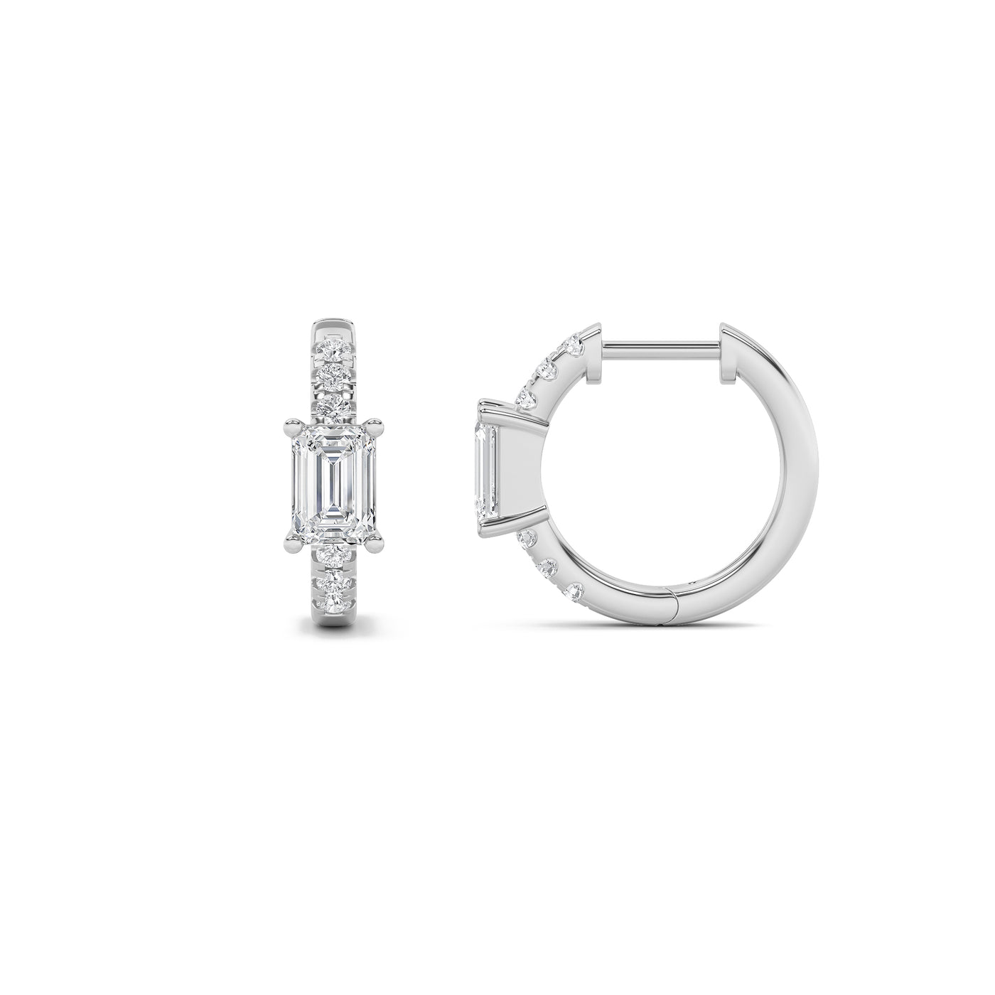 14KW 1.5ct Lab Diamond Emerald Huggie Earrings