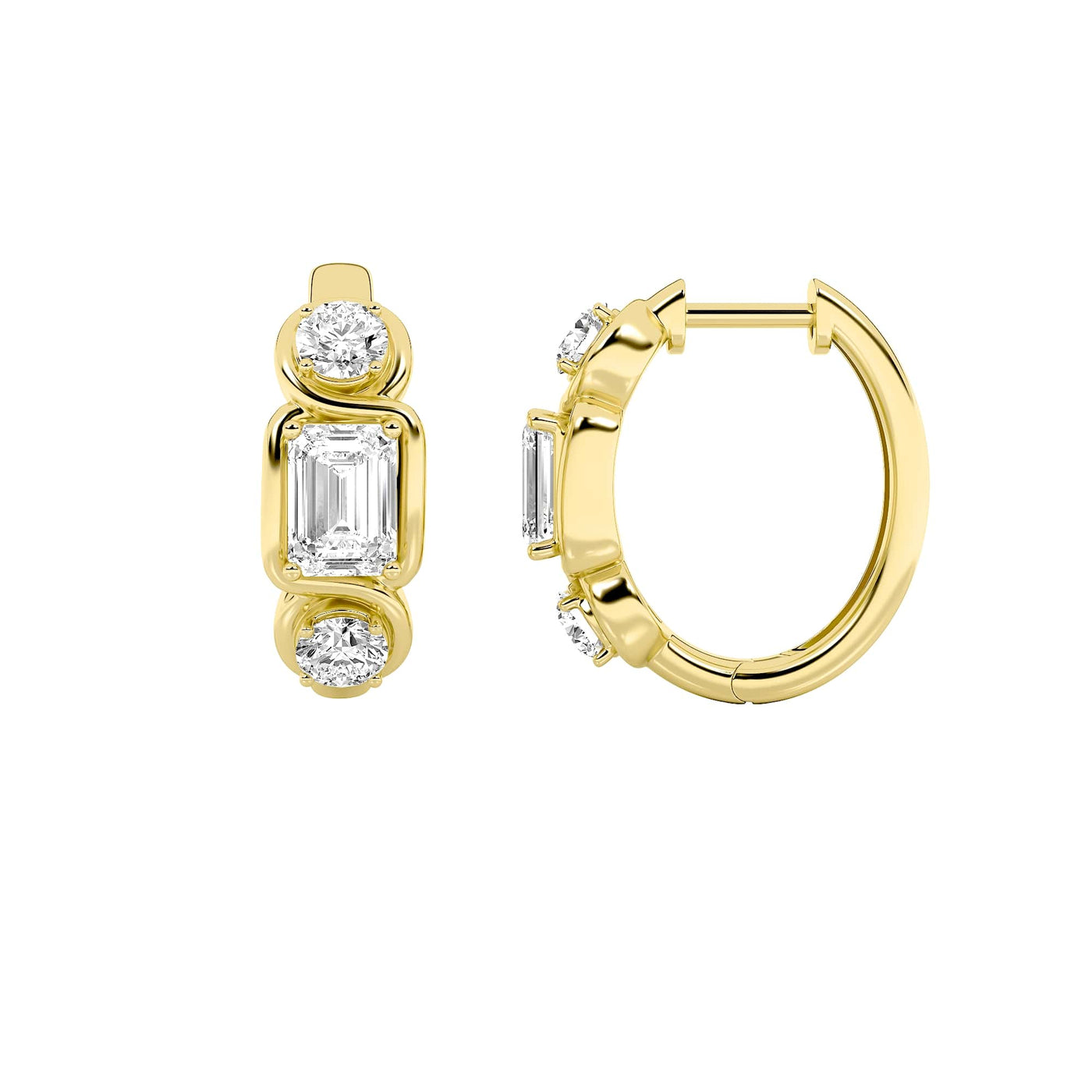 14KY 2.5ct Lab Diamond Emerald Hoop Earrings