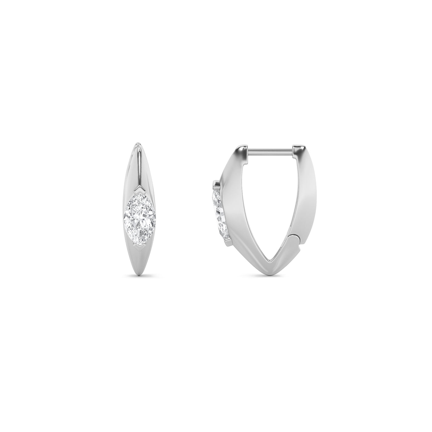 14KW 1ct Lab Diamond Marquise Huggie Earrings F+VS+