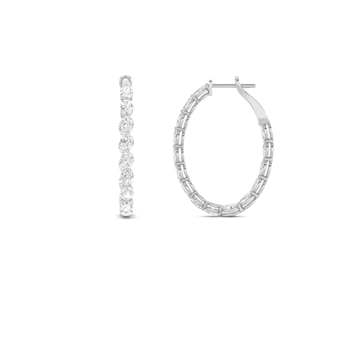 14K White Gold 6ctw Lab Diamond Oval Hoop Earrings