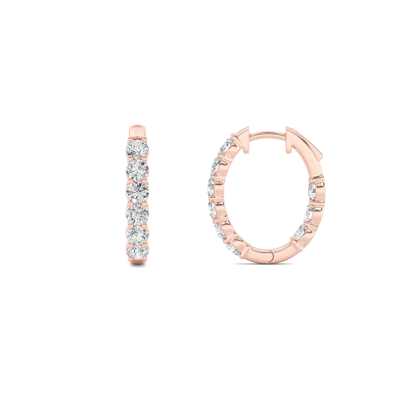 14K Rose Gold 3ctw Lab Diamond Huggie Earrings