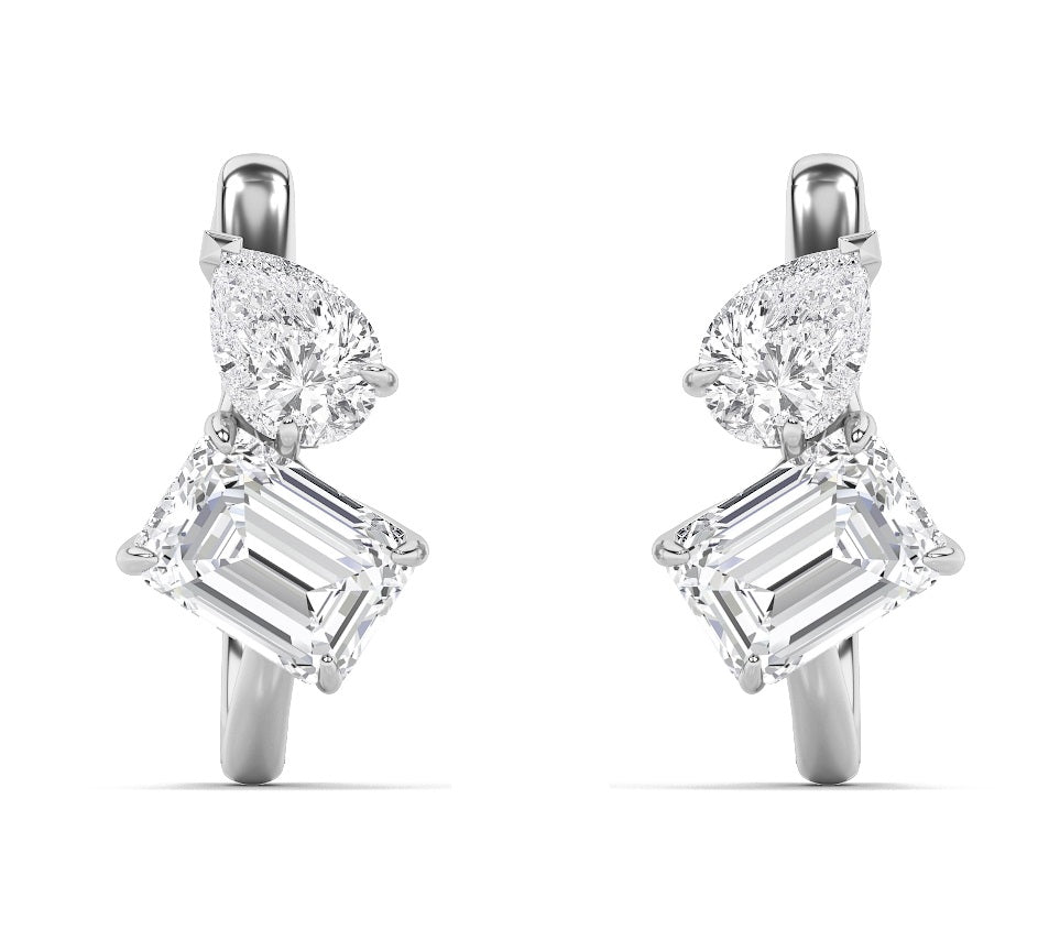 14K White Gold 3ctw Lab Diamond Radiant Huggie Earrings