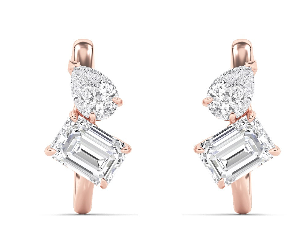 14KR 3ctw Lab Diamond Emerald Pear Huggie Earrings