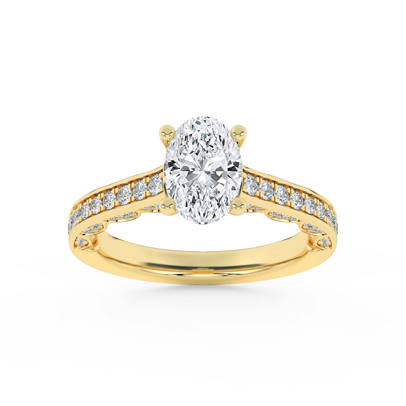 14K Yellow Gold 2ct Oval Lab Diamond Channel Ring
