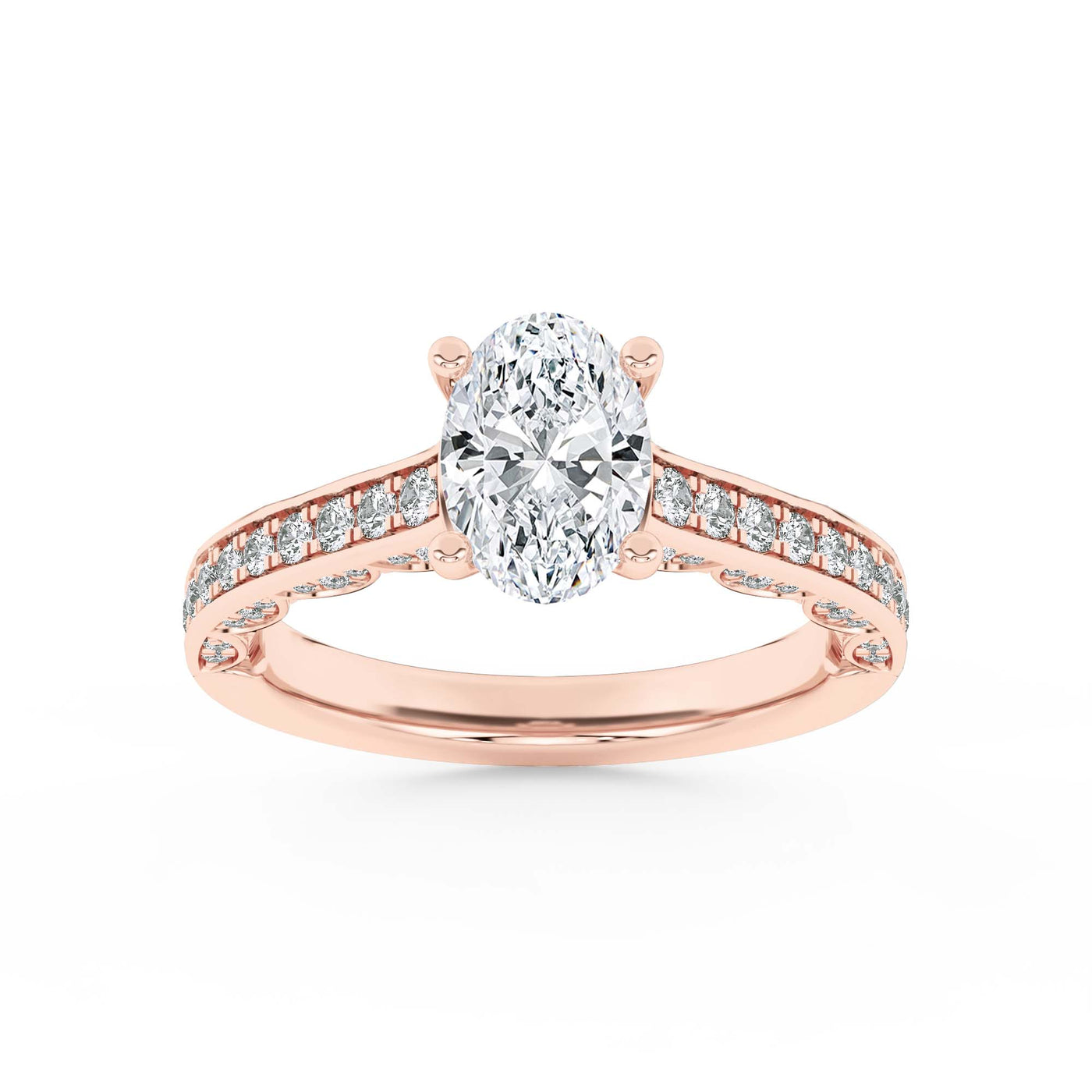 14KR 2ct Lab Diamond Oval Channel Engagement Ring