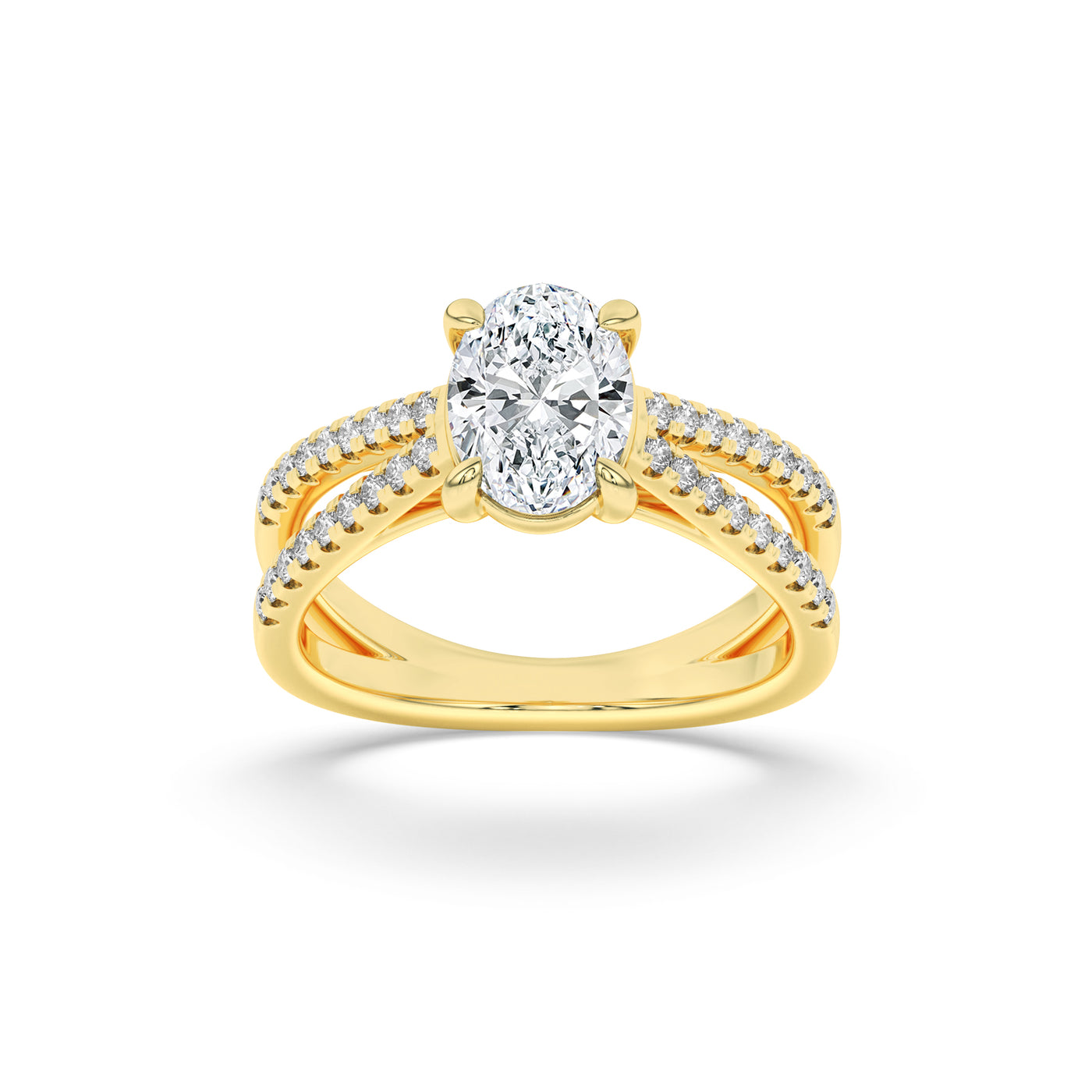 14KY 2ct Lab Oval Diamond Split Shank Engagement Ring