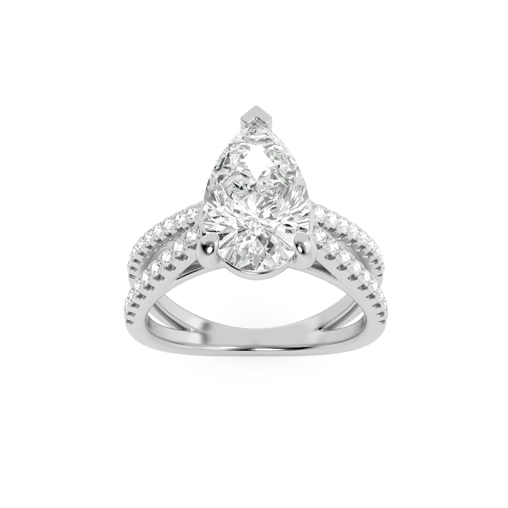 14KW 2ct Lab Diamond Pear Split Shank Ring