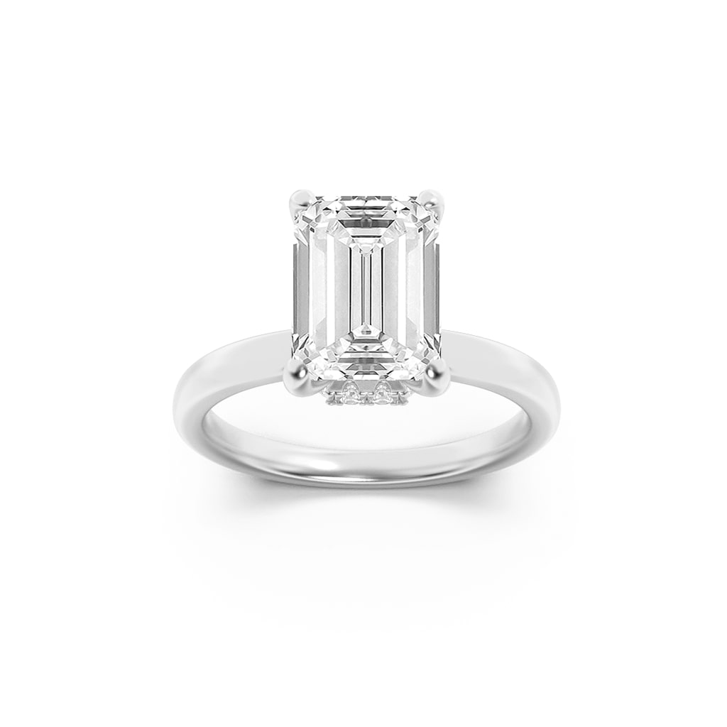 14K White Gold 3ct Emerald Lab Diamond Engagement Ring