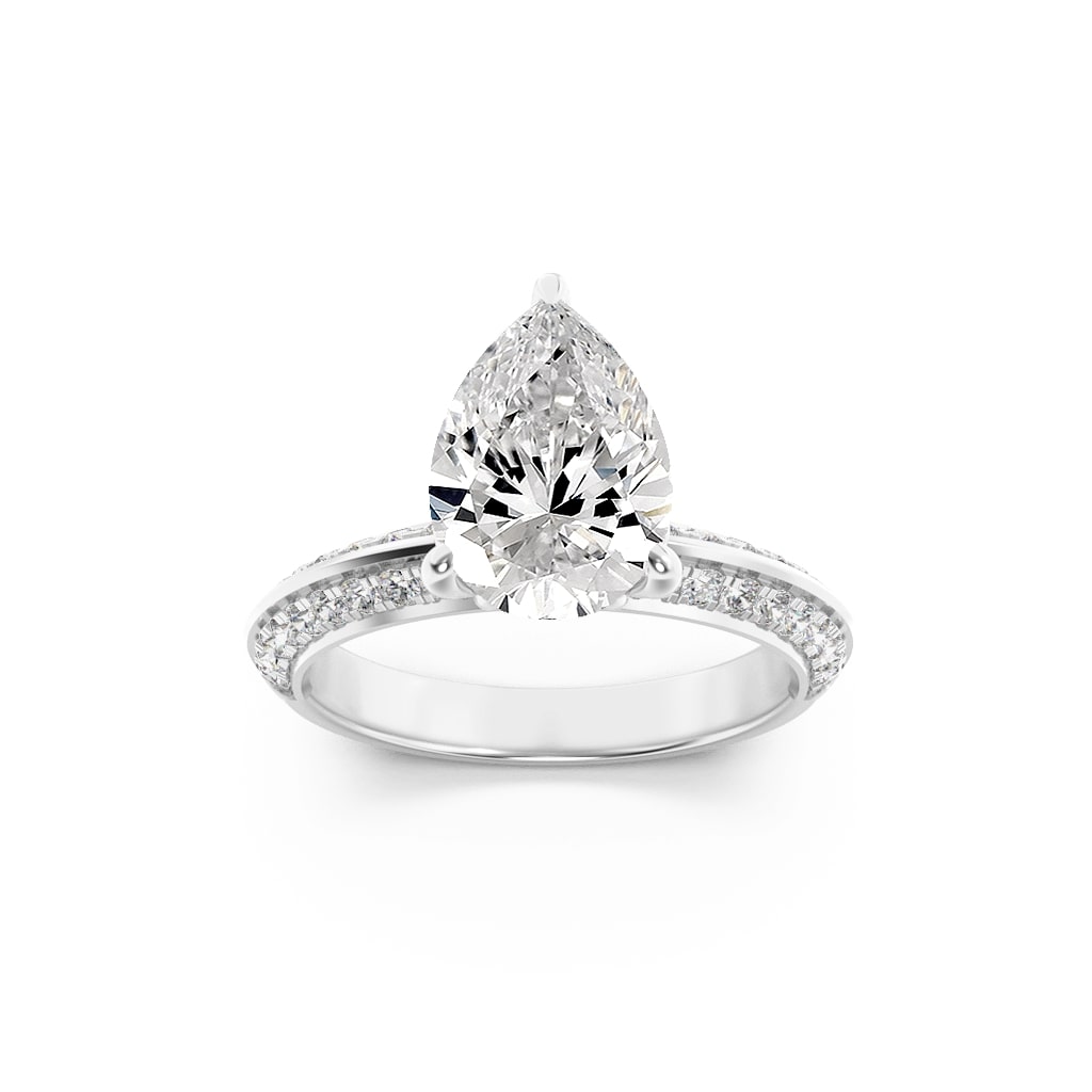 14KW 2ct Lab Pear Diamond Ring F+VS+ Solitaire