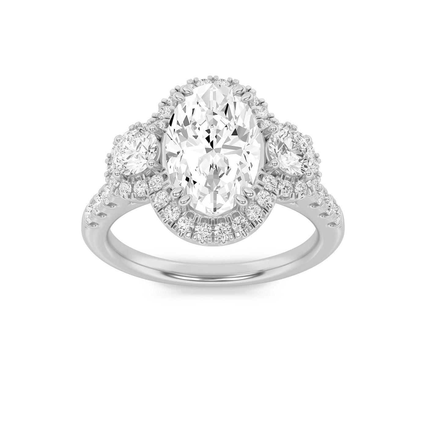 14KW 3ct Lab Diamond Oval Three-Stone Engagement Ring