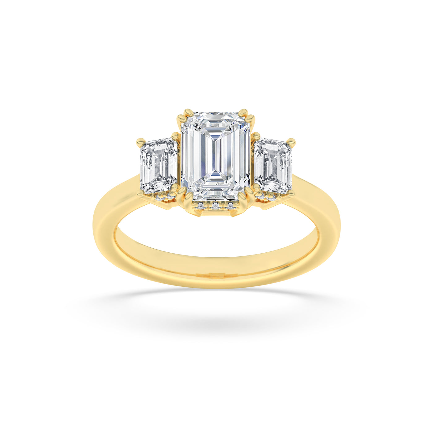 14KY 3ct Lab Diamond Emerald Three-Stone Ring