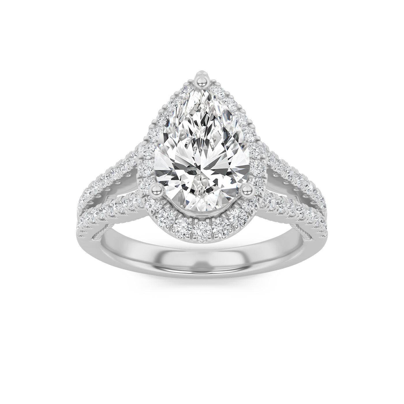 14KW 2ct Lab Diamond Pear Halo Engagement Ring