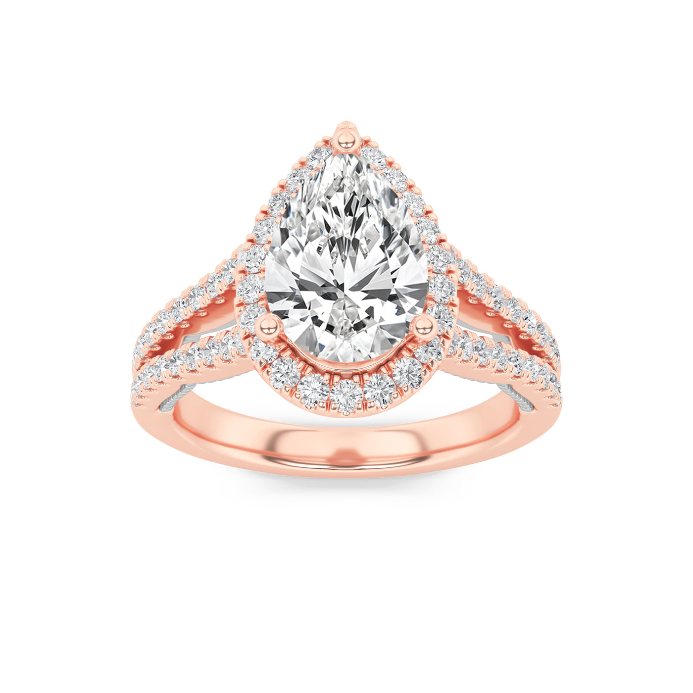 14K Rose Gold 2ct Lab Pear Diamond Halo Engagement Ring