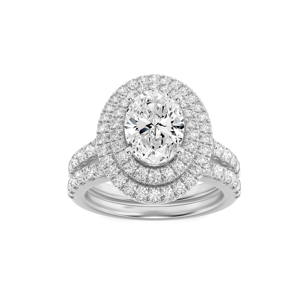 14K White Gold 2ct Lab Diamond Oval Halo Engagement Ring