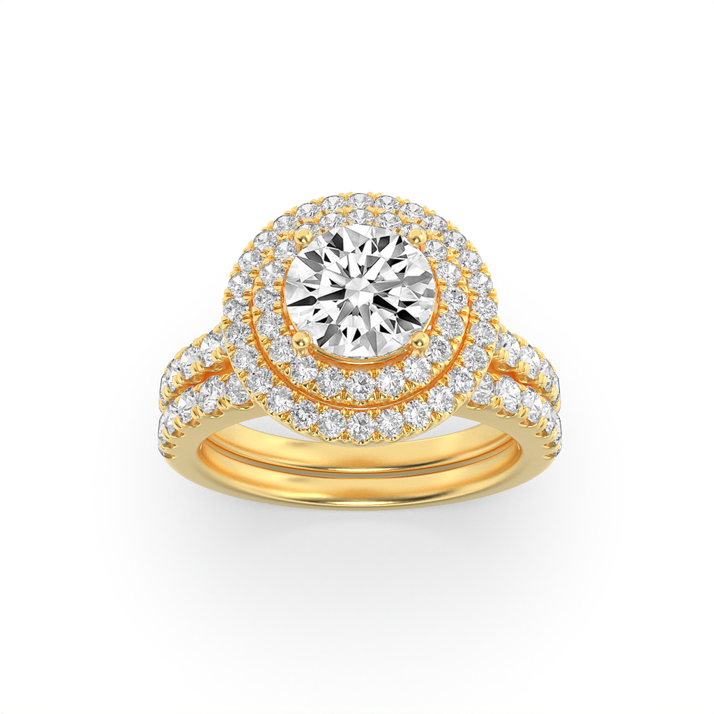 14K Yellow Gold 2ct Lab Diamond Halo Engagement Ring